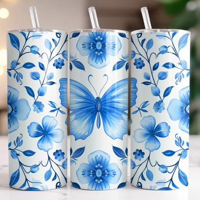 Blue Butterfly - 20 oz Skinny Tumbler Sublimation Transfers
