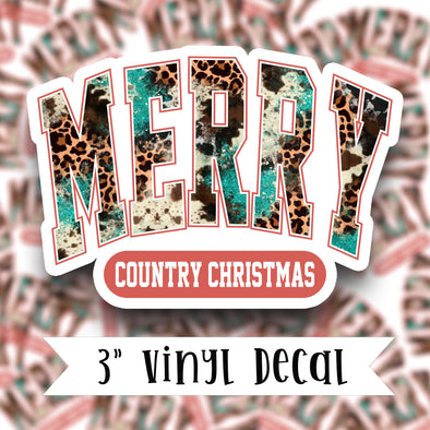 V12 Merry Country Christmas Pack of 4 - Vinyl Sticker Decal