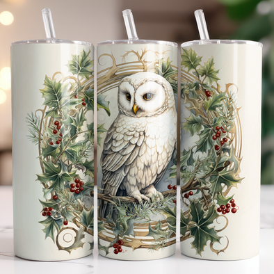 Winter Christmas Owl - Inflated 20 oz Skinny Tumbler Sublimation Transfers
