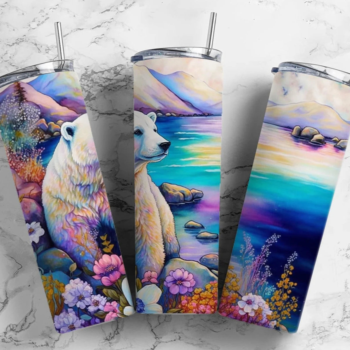 Polar Bear Flower - 20 oz Skinny Tumbler Sublimation Transfers – Krafty ...