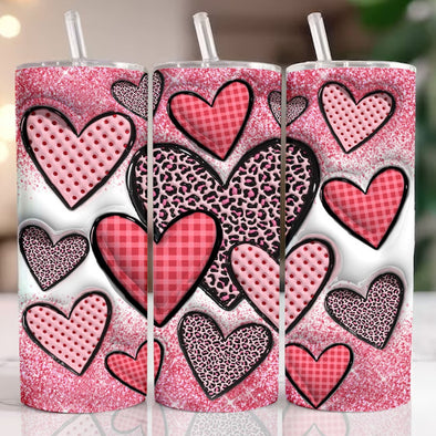 3D Valentine Hearts Inflated Tumbler Wrap - 20 oz Skinny Tumbler Sublimation Transfers