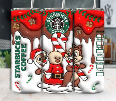 Cartoon Christmas Coffee Inflated - 20 oz Skinny Tumbler Sublimation Transfers