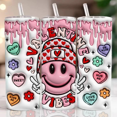 3D Valentine Vibes Inflated - 20 oz Skinny Tumbler Sublimation Transfers