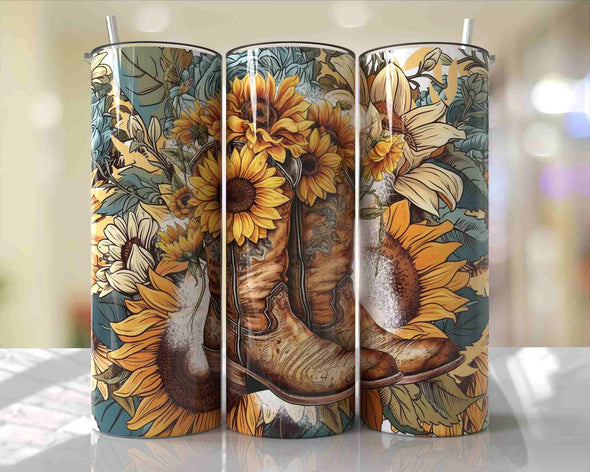 Sunflower Boots - 20 oz Skinny Tumbler Sublimation Transfers
