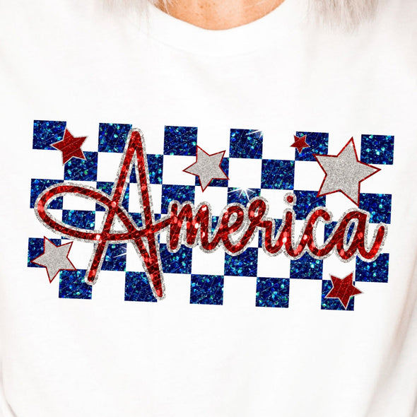 Checkered Glitter America  - DTF