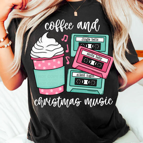 Coffee and Christmas Music WHITE INK - DTF