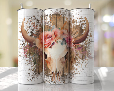 Country Cow Skull - 20 oz Skinny Tumbler Sublimation Transfers