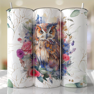 Floral Owl - 20 oz Skinny Tumbler Sublimation Transfers