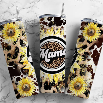 Cowhide Mama Sunflower  - 20 oz Skinny Tumbler Sublimation Transfers