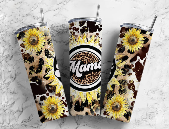 Cowhide Mama Sunflower  - 20 oz Skinny Tumbler Sublimation Transfers