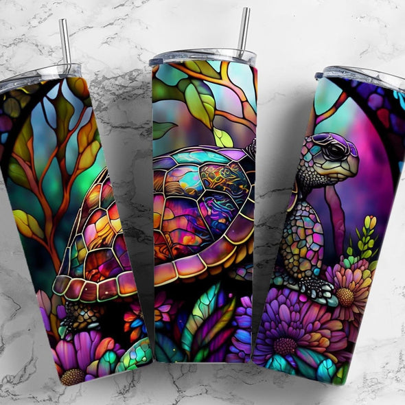 Stained Glass Sea Turtle - 20 oz Skinny Tumbler Sublimation Transfers