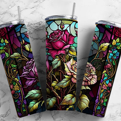 Stained Glass Medieval Roses- 20 oz Skinny Tumbler Sublimation Transfers