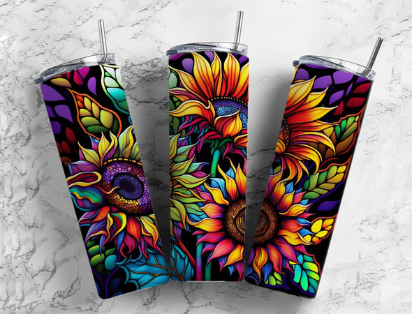 Alcohol Ink Sunflowers - 20 oz Skinny Tumbler Sublimation Transfers