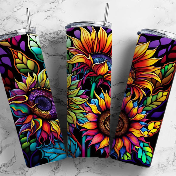 Alcohol Ink Sunflowers - 20 oz Skinny Tumbler Sublimation Transfers