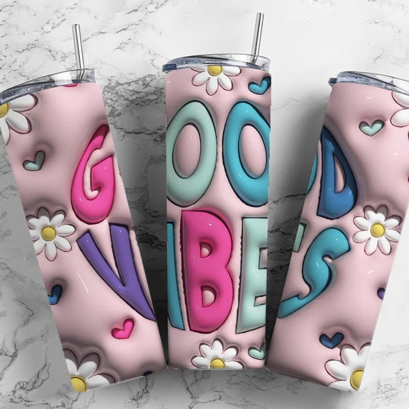 Good Vibes Pink - 20 oz Skinny Tumbler Sublimation Transfers
