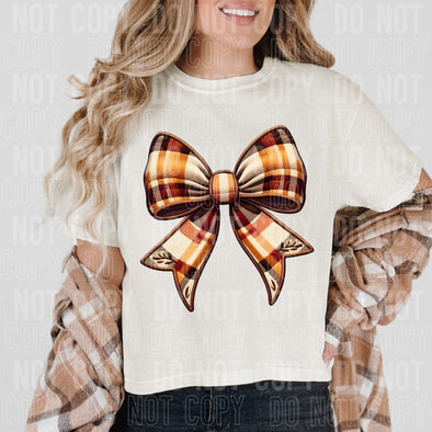 Fall Plaid Faux Embroidery Coquette Bow  - DTF