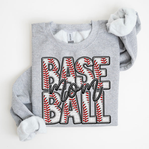 Faux Embroidery Baseball; Mom - DTF