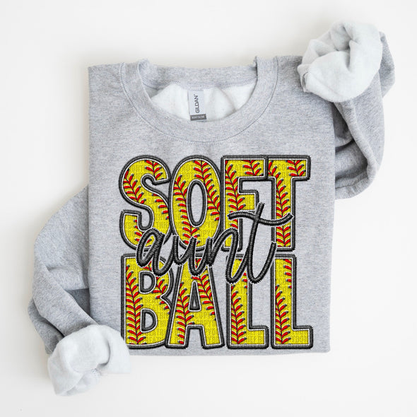 Faux Embroidery Softball; Aunt - DTF