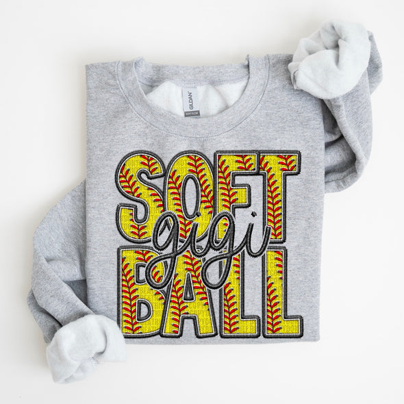 Faux Embroidery Softball; Gigi - DTF