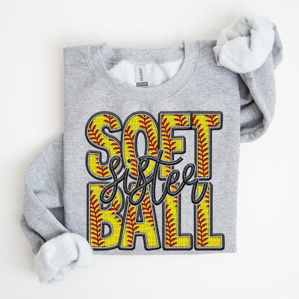 Faux Embroidery Softball; Sister - DTF