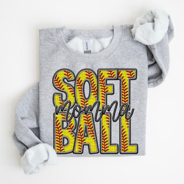 Faux Embroidery Softball; Momma - DTF