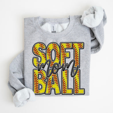 Faux Embroidery Softball; Mom - DTF