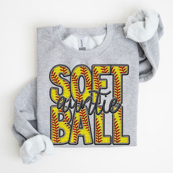 Faux Embroidery Softball; Auntie - DTF