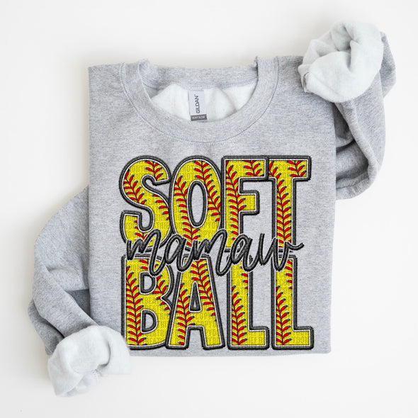 Faux Embroidery Softball; Mamaw - DTF