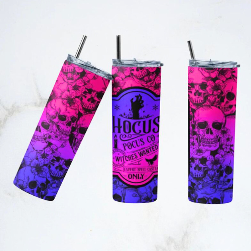 Halloween Sisters Witches Wanted - 20 oz Skinny Tumbler Sublimation Transfers