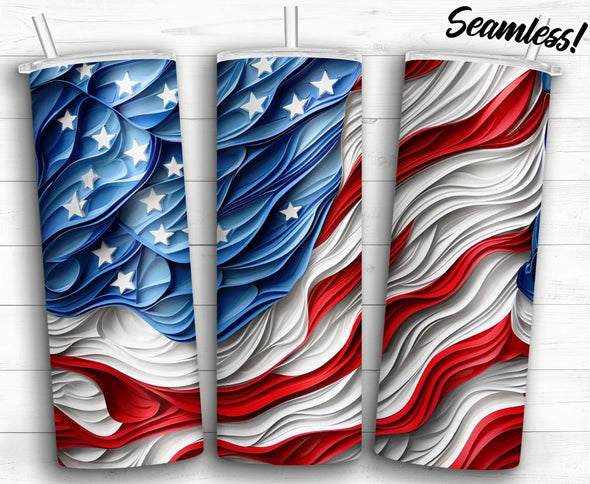 3D Paper Stars and Stripes - 20 oz Skinny Tumbler Sublimation Transfers