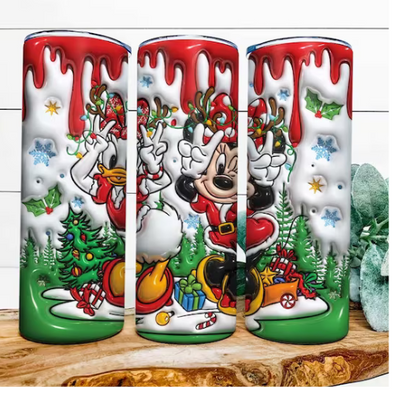 Christmas Mouse & Duck  Inflated 3D Puff - 20 oz Skinny Tumbler Sublimation Transfers