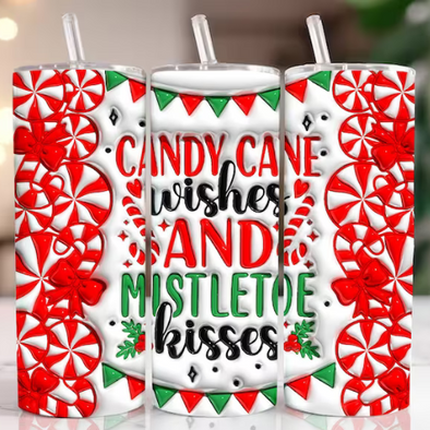 Candy Cane Kisses  Inflated 3D Puff - 20 oz Skinny Tumbler Sublimation Transfers