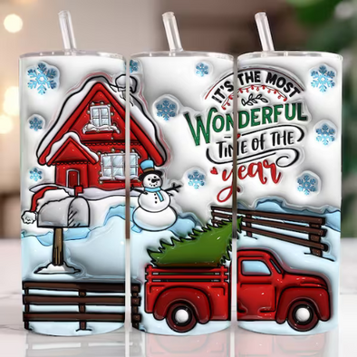 It's The Most Wonderful Time Of Year  3D Puff - 20 oz Skinny Tumbler Sublimation Transfers
