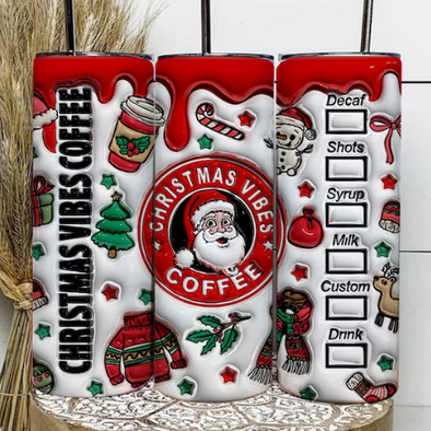 Christmas Vibes Coffee Inflated 3D Puff - 20 oz Skinny Tumbler Sublimation Transfers