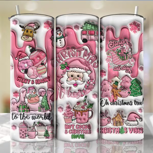 Pink Christmas Vibes Coffee Inflated 3D Puff - 20 oz Skinny Tumbler Su –  Krafty Korner Supplies