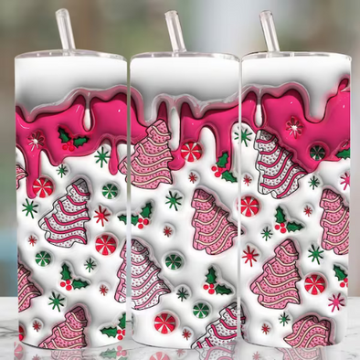 Christmas Tree Dessert Inflated 3D Puff - 20 oz Skinny Tumbler Sublimation Transfers