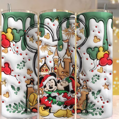 Christmas Mouse Kisses Inflated 3D Puff - 20 oz Skinny Tumbler Sublimation Transfers