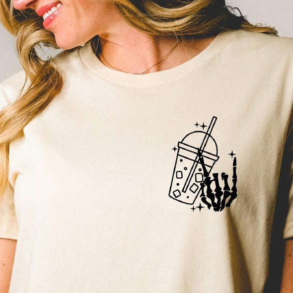 Iced Coffee Skeleton (patch)  -  Screen Print Transfer