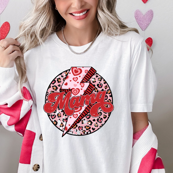 Mama Valentine's Day Heart Lightening Bolt - DTF