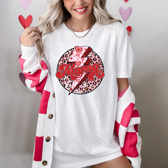 Mama Valentine's Day Heart Lightening Bolt - DTF