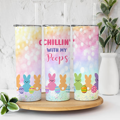 Chillin With My Peeps Easter Eggs 20  oz Skinny Tumbler Sublimation Transfers