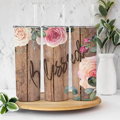 Floral Blessed  - 20 oz Skinny Tumbler Sublimation Transfers