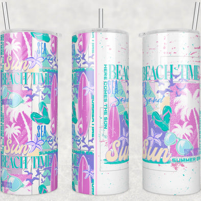 Beach Time - 20 oz Skinny Tumbler Sublimation Transfers