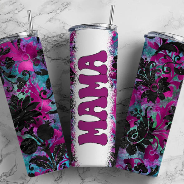 Retro Mama Pink and Black - 20 oz Skinny Tumbler Sublimation Transfers