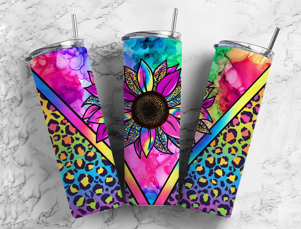 Tie-Dye Leopard Sunflower - 20 oz Skinny Tumbler Sublimation Transfers