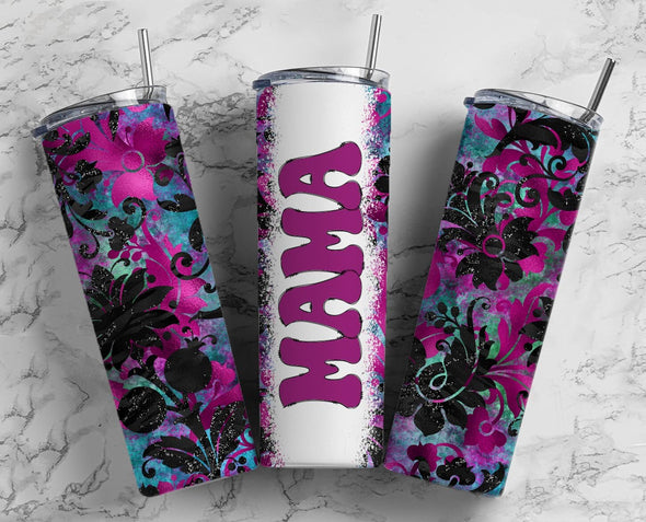 Retro Mama Pink and Black - 20 oz Skinny Tumbler Sublimation Transfers