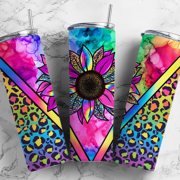 Tie-Dye Leopard Sunflower - 20 oz Skinny Tumbler Sublimation Transfers