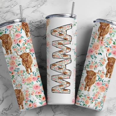 Cow Hide Mama  - 20 oz Skinny Tumbler Sublimation Transfers