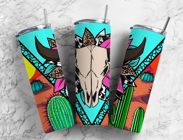 Western Bull Skull - 20 oz Skinny Tumbler Sublimation Transfers