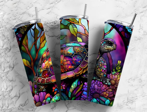 Stained Glass Sea Turtle - 20 oz Skinny Tumbler Sublimation Transfers